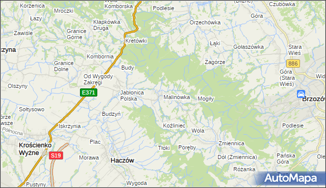 mapa Malinówka gmina Haczów, Malinówka gmina Haczów na mapie Targeo