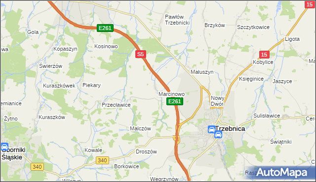 mapa Marcinowo gmina Trzebnica, Marcinowo gmina Trzebnica na mapie Targeo