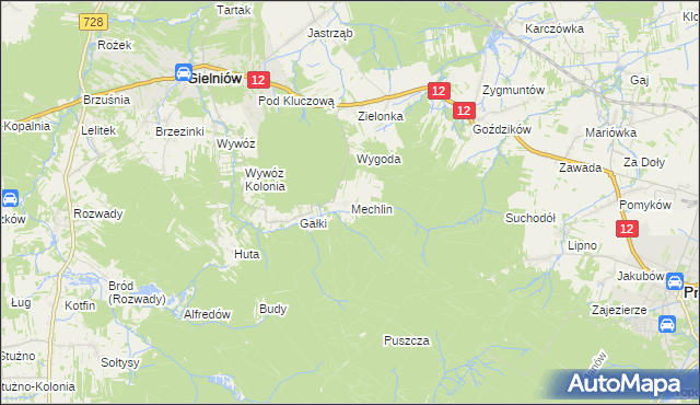 mapa Mechlin gmina Gielniów, Mechlin gmina Gielniów na mapie Targeo