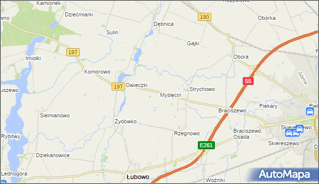 mapa Myślęcin gmina Łubowo, Myślęcin gmina Łubowo na mapie Targeo