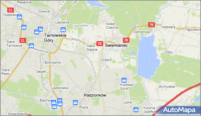 mapa Orzech, Orzech na mapie Targeo