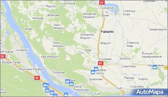 mapa Osiek gmina Fabianki, Osiek gmina Fabianki na mapie Targeo