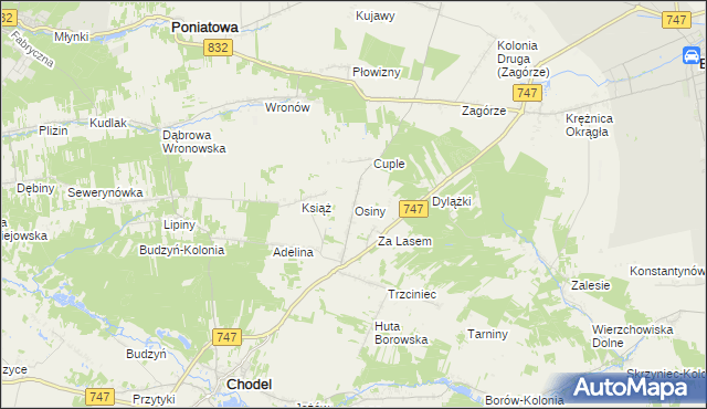 mapa Osiny gmina Chodel, Osiny gmina Chodel na mapie Targeo