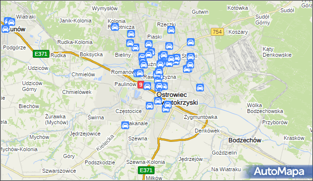 mapa Ostrowiec Świętokrzyski, Ostrowiec Świętokrzyski na mapie Targeo