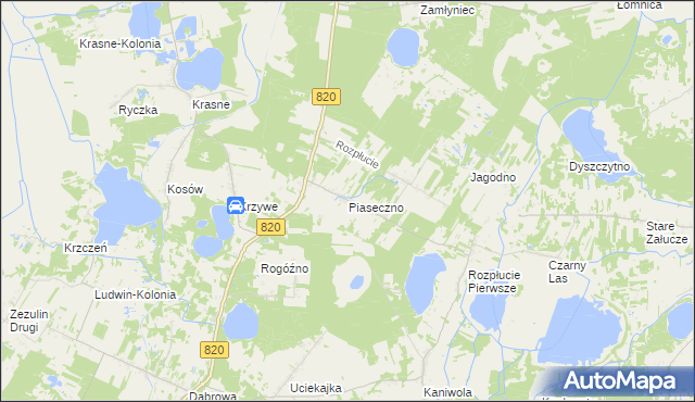 mapa Piaseczno gmina Ludwin, Piaseczno gmina Ludwin na mapie Targeo