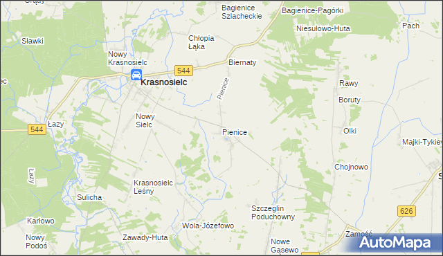 mapa Pienice gmina Krasnosielc, Pienice gmina Krasnosielc na mapie Targeo