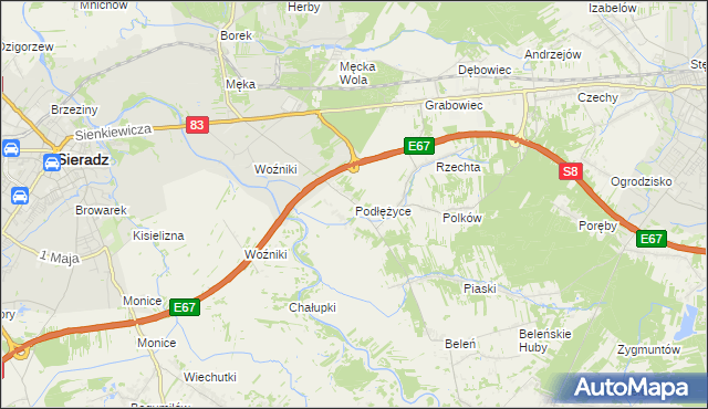 mapa Podłężyce, Podłężyce na mapie Targeo