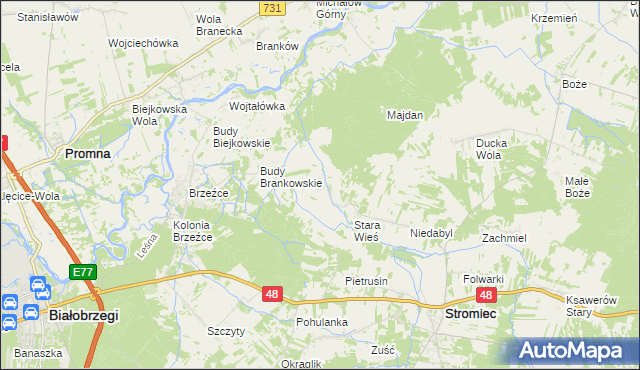 mapa Pokrzywna gmina Stromiec, Pokrzywna gmina Stromiec na mapie Targeo