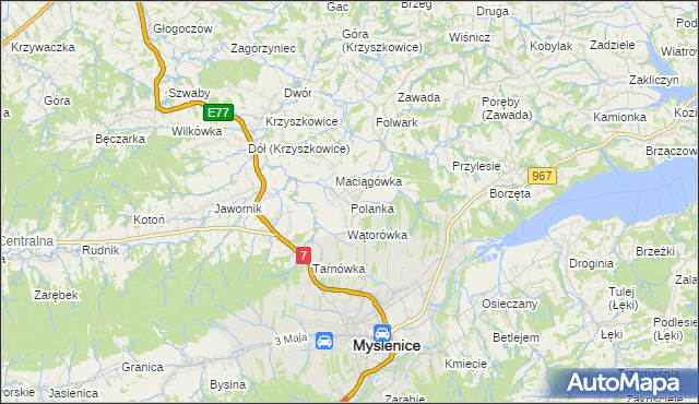 mapa Polanka gmina Myślenice, Polanka gmina Myślenice na mapie Targeo