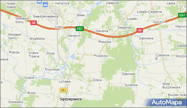 mapa Pruszków gmina Sędziejowice, Pruszków gmina Sędziejowice na mapie Targeo