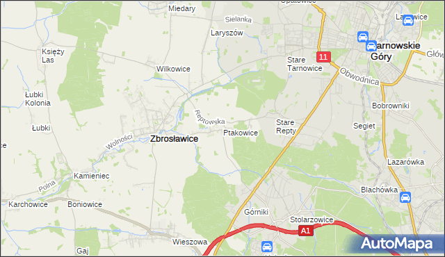 mapa Ptakowice gmina Zbrosławice, Ptakowice gmina Zbrosławice na mapie Targeo