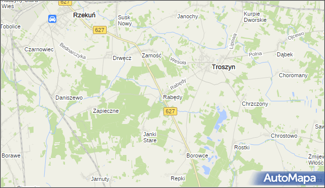 mapa Rabędy gmina Troszyn, Rabędy gmina Troszyn na mapie Targeo
