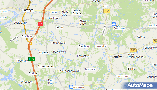 mapa Racibory gmina Tarczyn, Racibory gmina Tarczyn na mapie Targeo