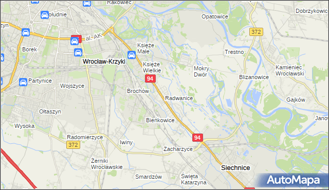 mapa Radwanice gmina Siechnice, Radwanice gmina Siechnice na mapie Targeo