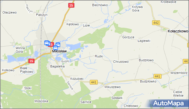 mapa Rudki gmina Miłosław, Rudki gmina Miłosław na mapie Targeo