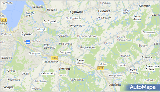 mapa Rychwałdek, Rychwałdek na mapie Targeo