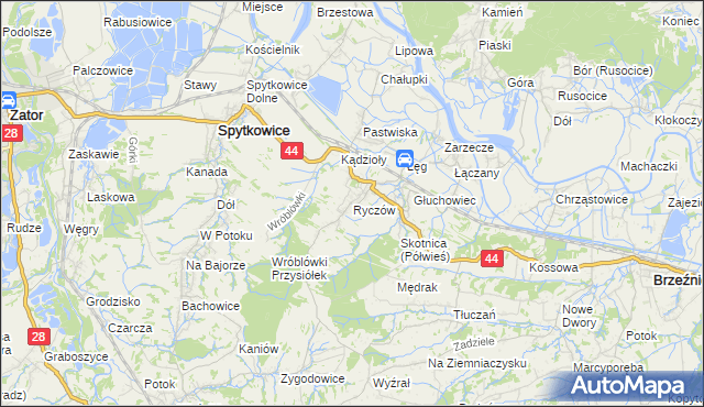 mapa Ryczów gmina Spytkowice, Ryczów gmina Spytkowice na mapie Targeo