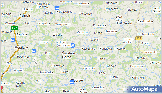 mapa Rzeszotary gmina Świątniki Górne, Rzeszotary gmina Świątniki Górne na mapie Targeo