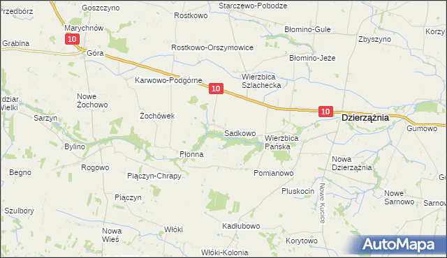 mapa Sadkowo gmina Dzierzążnia, Sadkowo gmina Dzierzążnia na mapie Targeo