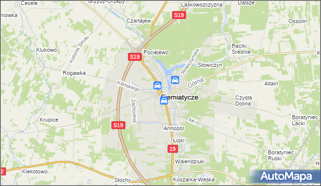mapa Siemiatycze, Siemiatycze na mapie Targeo