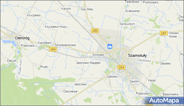 mapa Śmiłowo gmina Szamotuły, Śmiłowo gmina Szamotuły na mapie Targeo