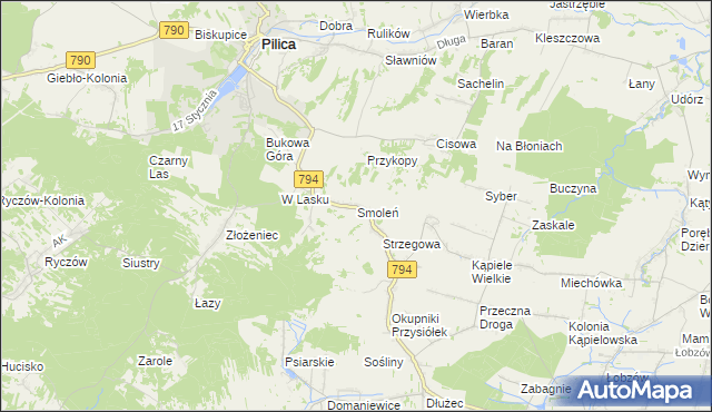 mapa Smoleń gmina Pilica, Smoleń gmina Pilica na mapie Targeo