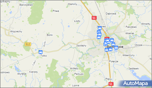 mapa Spytajny, Spytajny na mapie Targeo