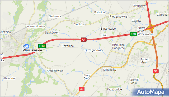 mapa Strzeganowice, Strzeganowice na mapie Targeo