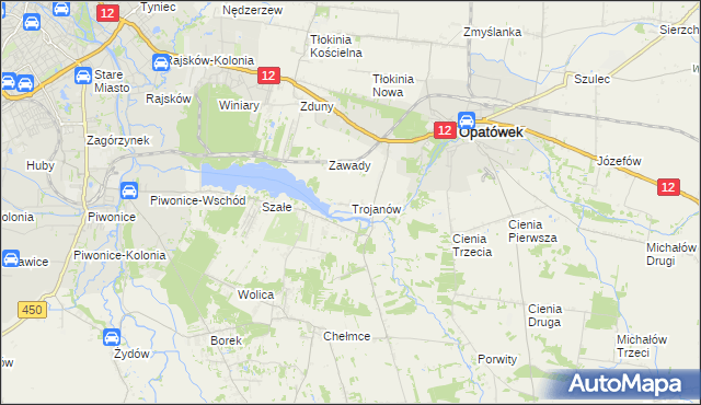 mapa Trojanów gmina Opatówek, Trojanów gmina Opatówek na mapie Targeo