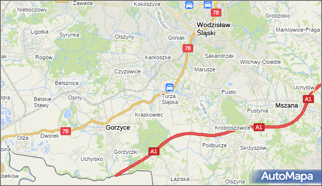 mapa Turza Śląska, Turza Śląska na mapie Targeo