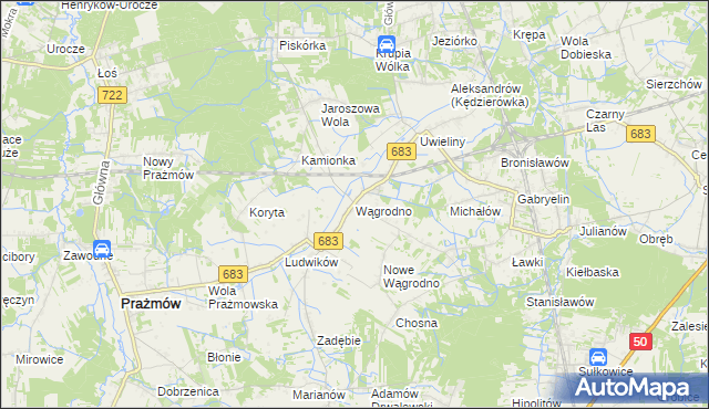 mapa Wągrodno gmina Prażmów, Wągrodno gmina Prażmów na mapie Targeo