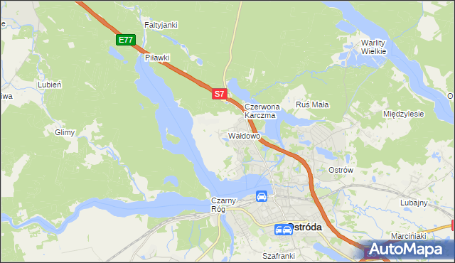 mapa Wałdowo gmina Ostróda, Wałdowo gmina Ostróda na mapie Targeo
