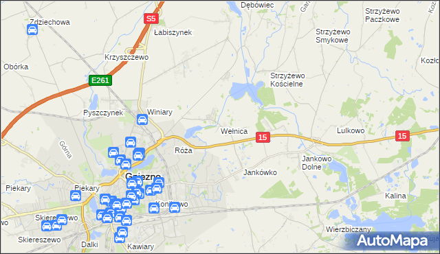 mapa Wełnica gmina Gniezno, Wełnica gmina Gniezno na mapie Targeo