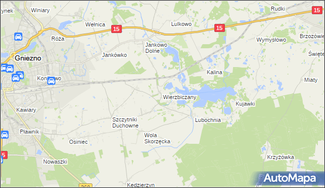 mapa Wierzbiczany gmina Gniezno, Wierzbiczany gmina Gniezno na mapie Targeo