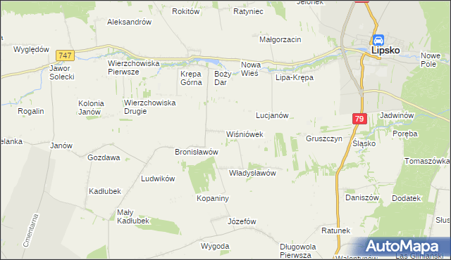 mapa Wiśniówek gmina Lipsko, Wiśniówek gmina Lipsko na mapie Targeo