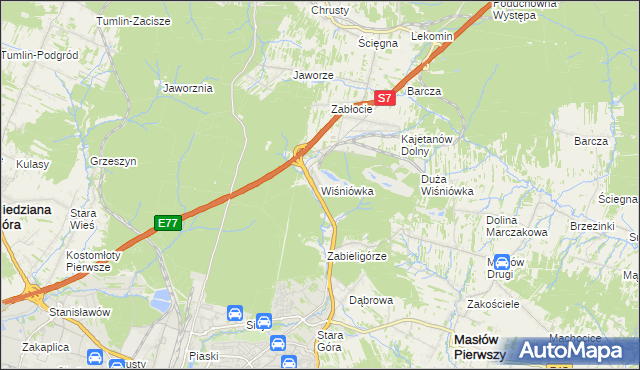 mapa Wiśniówka gmina Masłów, Wiśniówka gmina Masłów na mapie Targeo
