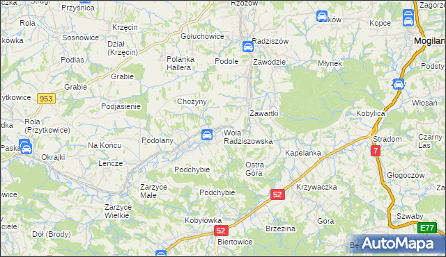 mapa Wola Radziszowska, Wola Radziszowska na mapie Targeo