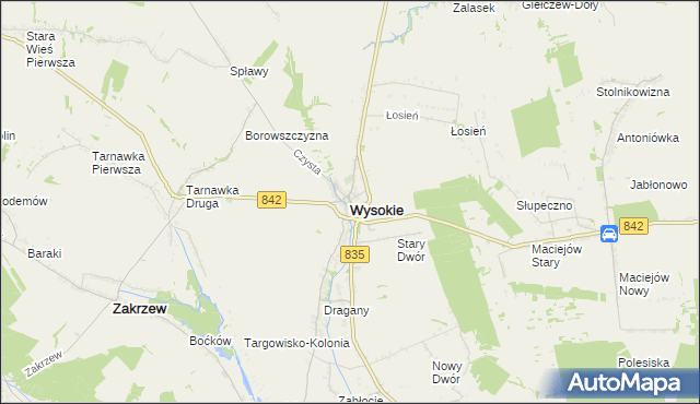 mapa Wysokie powiat lubelski, Wysokie powiat lubelski na mapie Targeo