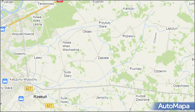 mapa Zabiele gmina Rzekuń, Zabiele gmina Rzekuń na mapie Targeo