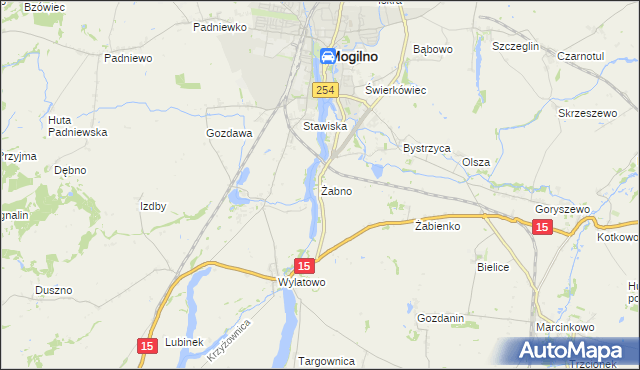 mapa Żabno gmina Mogilno, Żabno gmina Mogilno na mapie Targeo