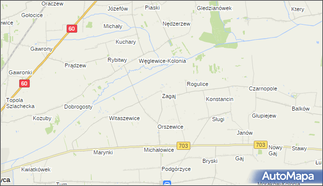 mapa Zagaj gmina Góra Świętej Małgorzaty, Zagaj gmina Góra Świętej Małgorzaty na mapie Targeo