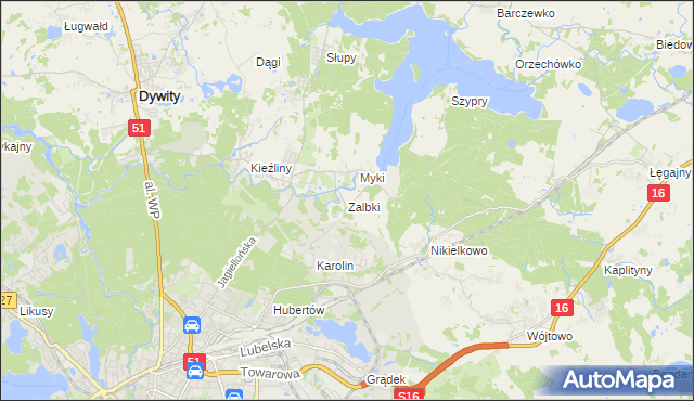 mapa Zalbki, Zalbki na mapie Targeo