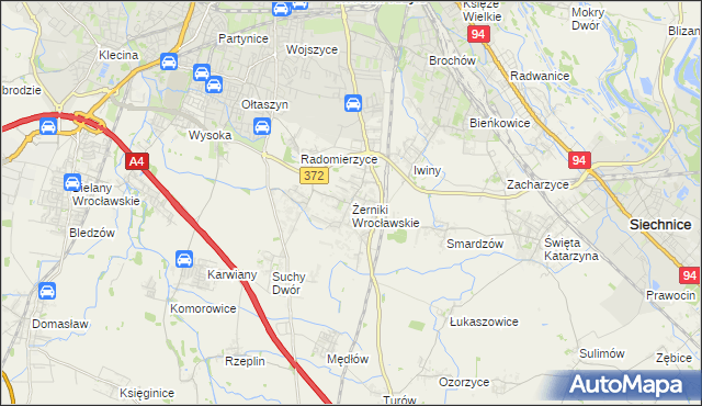 mapa Żerniki Wrocławskie, Żerniki Wrocławskie na mapie Targeo