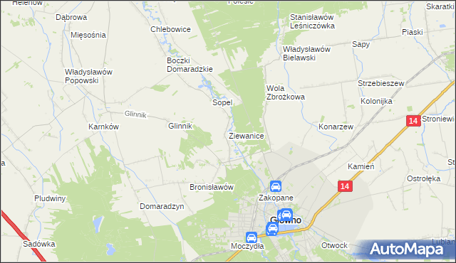 mapa Ziewanice, Ziewanice na mapie Targeo