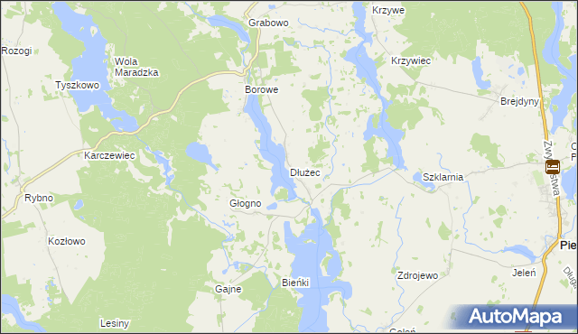 mapa Dłużec gmina Piecki, Dłużec gmina Piecki na mapie Targeo