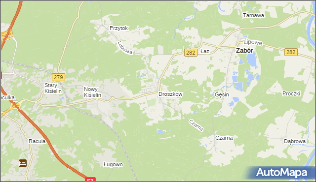 mapa Droszków gmina Zabór, Droszków gmina Zabór na mapie Targeo