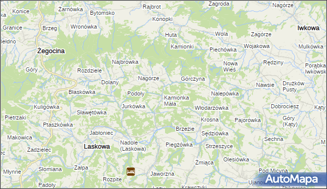 mapa Kamionka Mała gmina Laskowa, Kamionka Mała gmina Laskowa na mapie Targeo