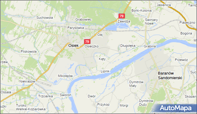 mapa Kąty gmina Osiek, Kąty gmina Osiek na mapie Targeo