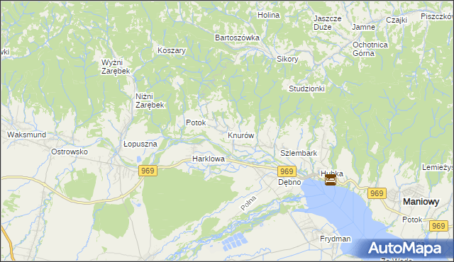 mapa Knurów gmina Nowy Targ, Knurów gmina Nowy Targ na mapie Targeo