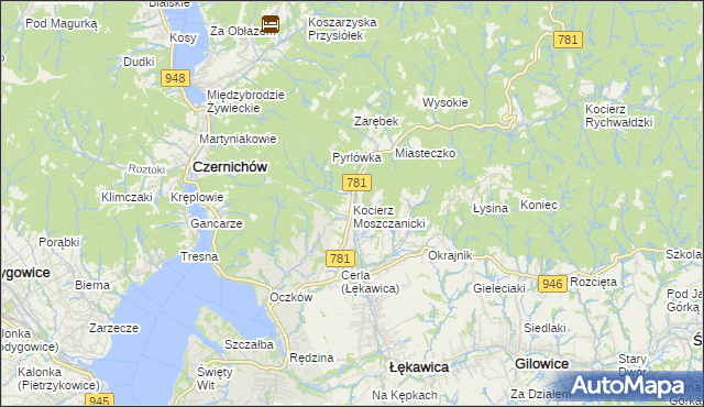 mapa Kocierz Moszczanicki, Kocierz Moszczanicki na mapie Targeo